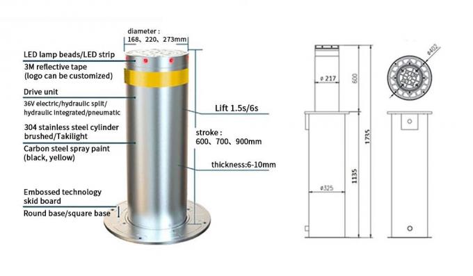 316 Stainless Steel Automatic Retractable Parking Bollards With Reflective Stripe 1