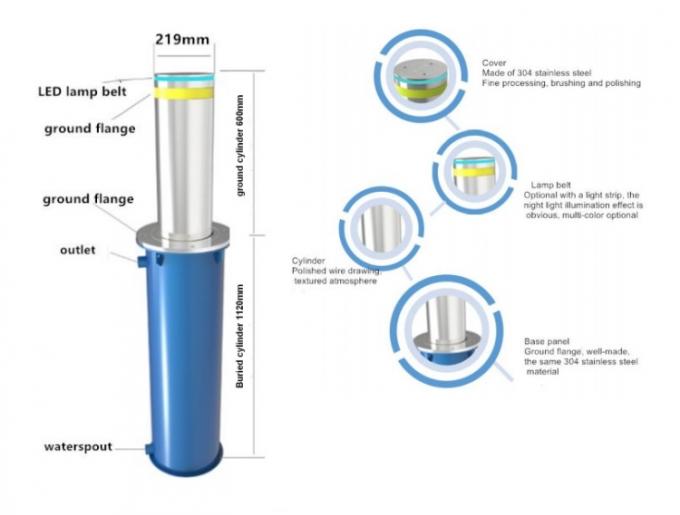 304 Stainless Steel Rising Security Bollards Telescopic Anti Collision 1